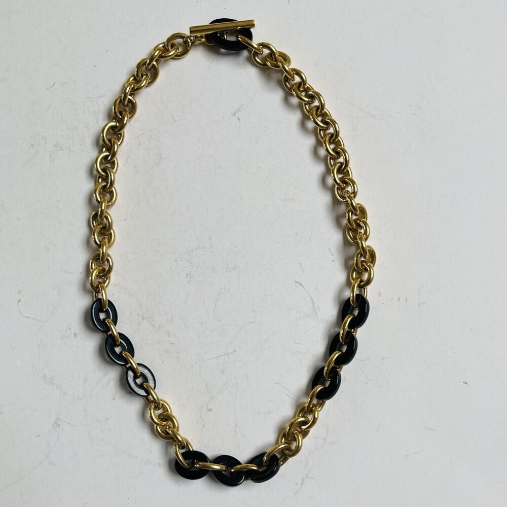 Vintage Monet Gold Tone Black‎ Chain Choker Necklace Statement Holiday Party